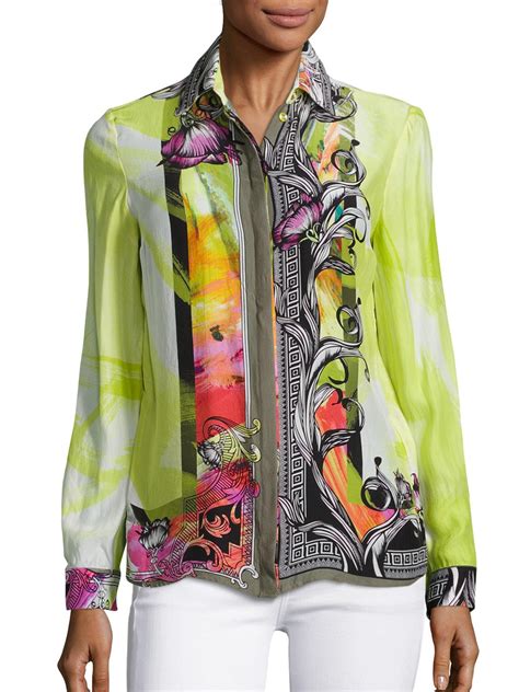 blue green yellow orange and pink versace blouse|Versace blouses for women.